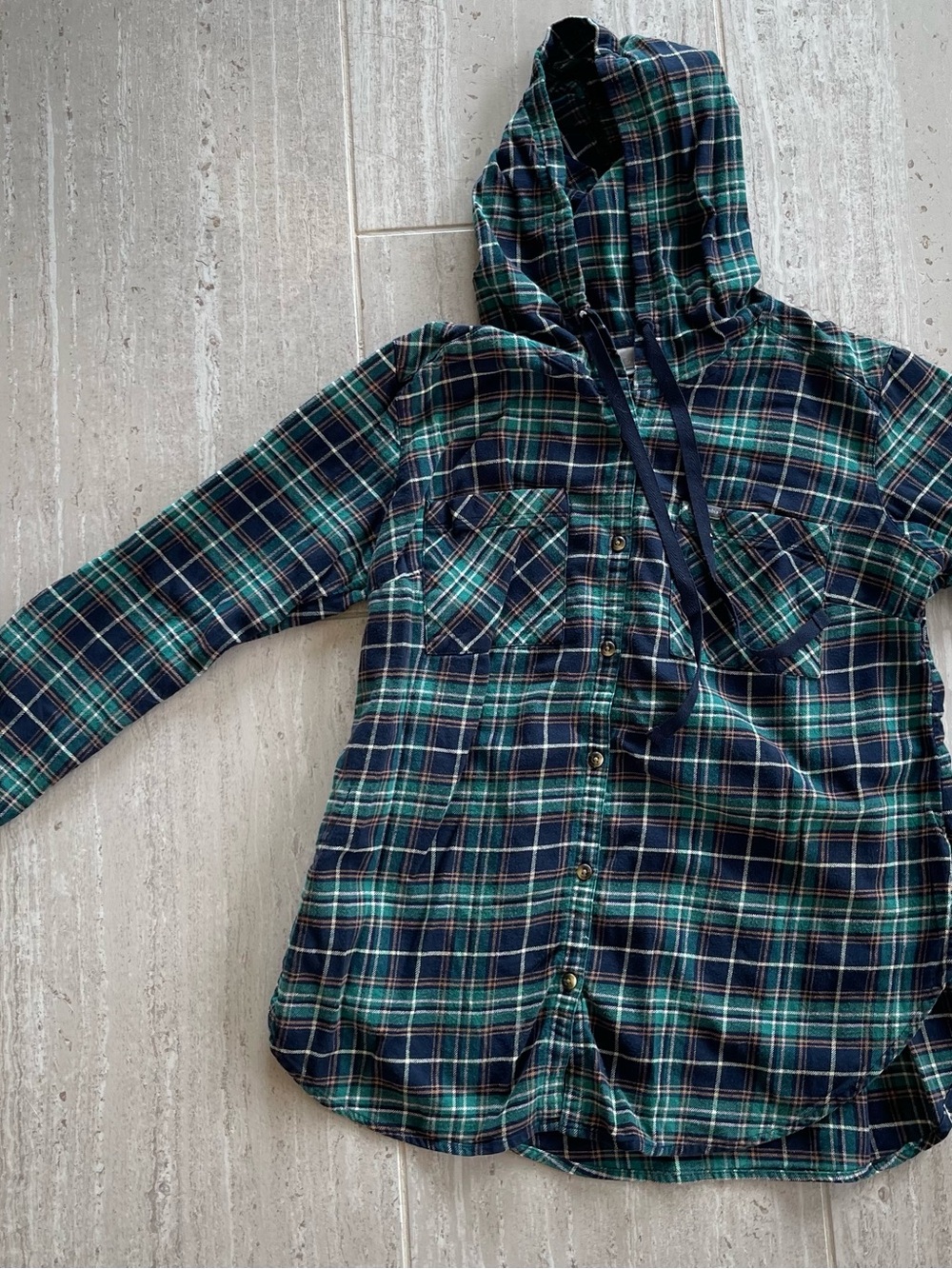 Columbia Hooded Plaid Button-Down Shirt - Navy & Green